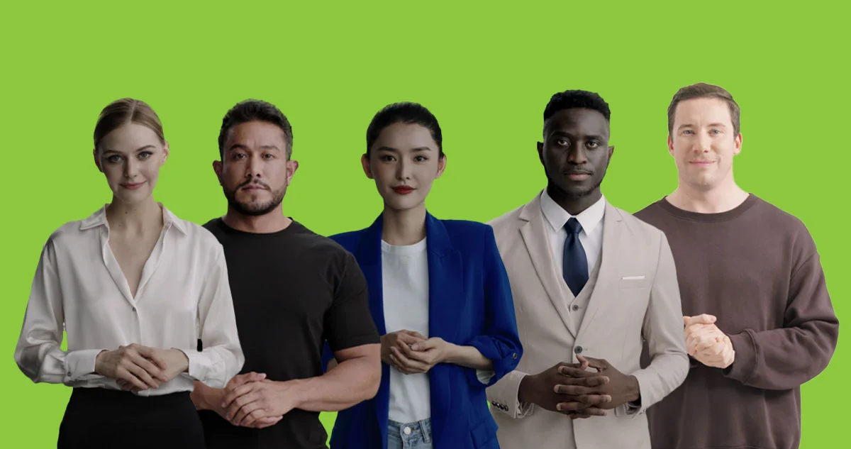 People standing in front of green screen